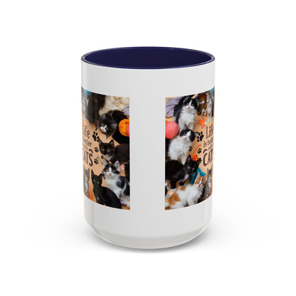 Cat Lover Accent Coffee Mug — “Life Is Better With Cats” 11/15oz