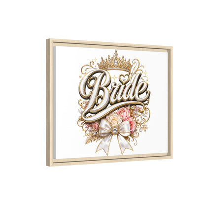 Framed Bride Canvas Wall Art — Elegant Bridal Crown & Floral Wedding Decor