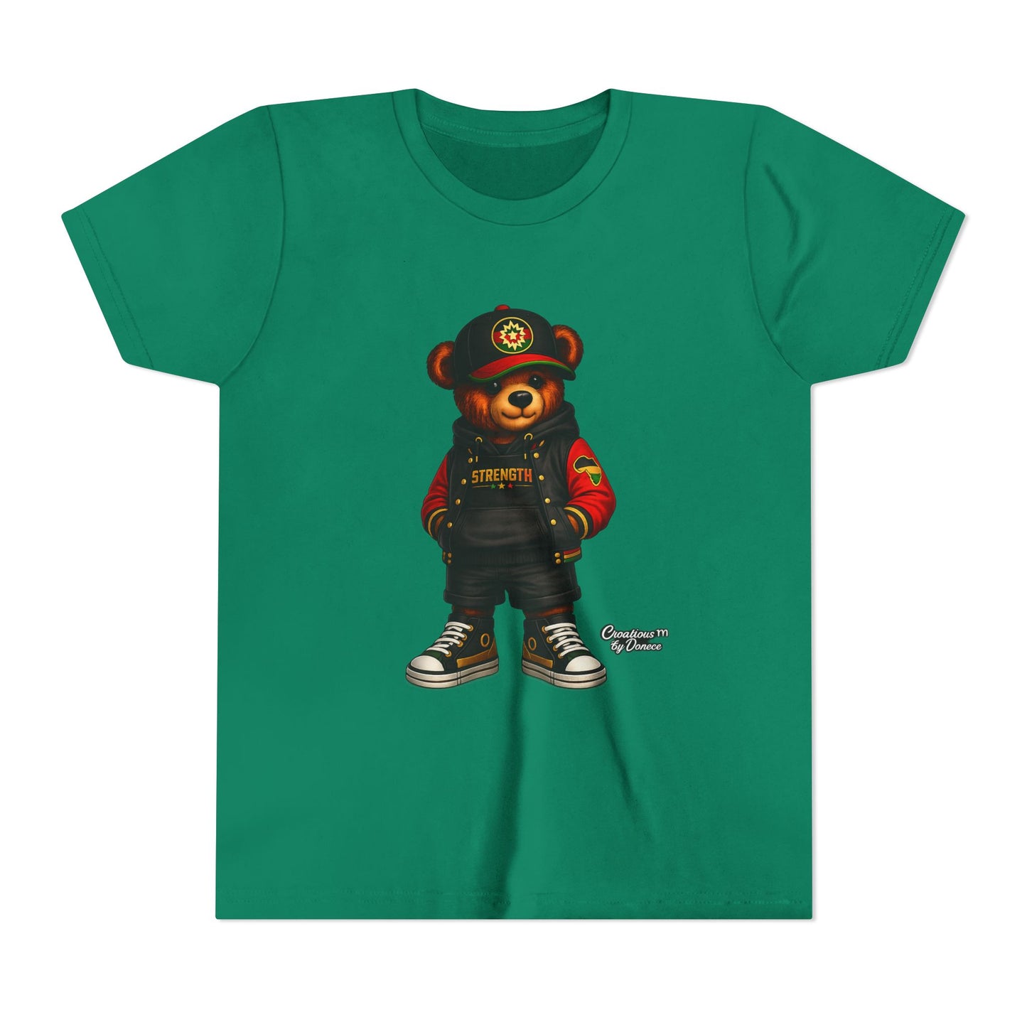 Kids Teddy Bear Streetwear Tee — 'Strength' Graphic Youth T-Shirt