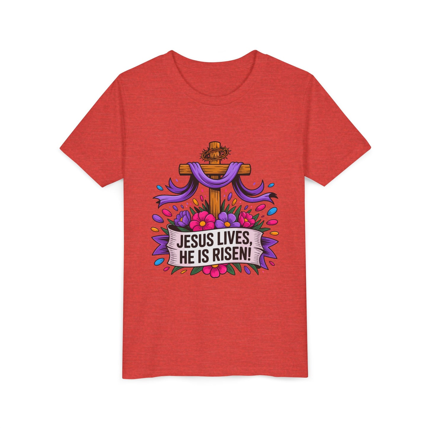 Youth Tee — "Jesus Lives, He Is Risen!" Easter Christian Tee