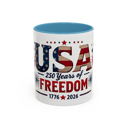 USA 250 Years of Freedom Accent Coffee Mug – 1776–2026 Patriotic Fourth of July Gift
