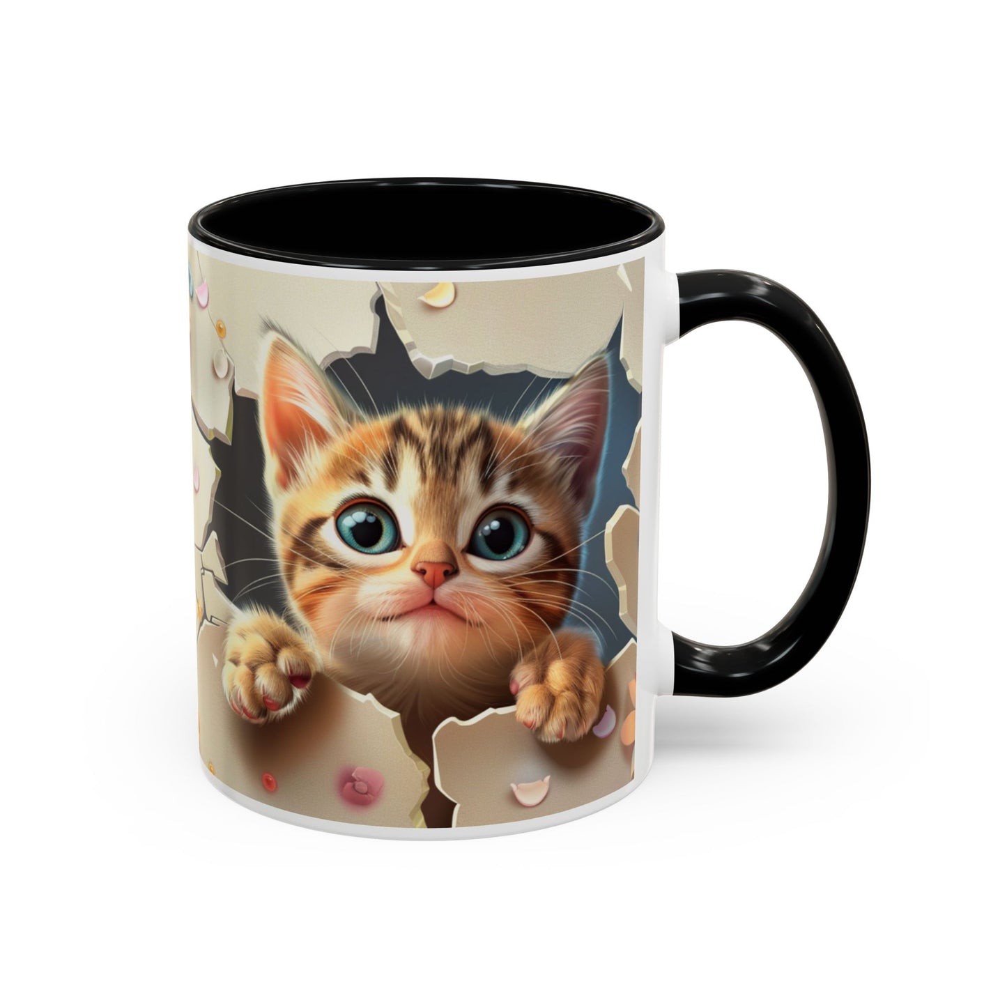 Cute Peekaboo Kitten Accent Coffee Mug — Cat Lover Gift (11/15oz)