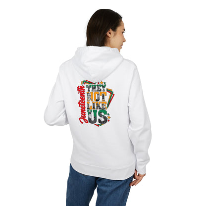 Julietots 'Not Like Us' Graphic Hoodie — Retro Badge Design
