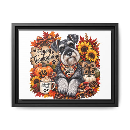 Happy Thanksgiving Schnauzer Framed Canvas — Autumn Dog Wall Art
