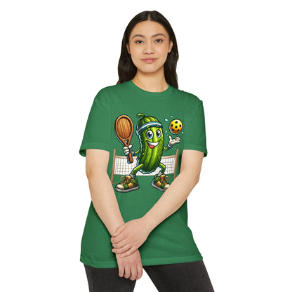 Pickleball Pickle T-Shirt — Cute Cartoon Pickle Playing Pickleball Tee