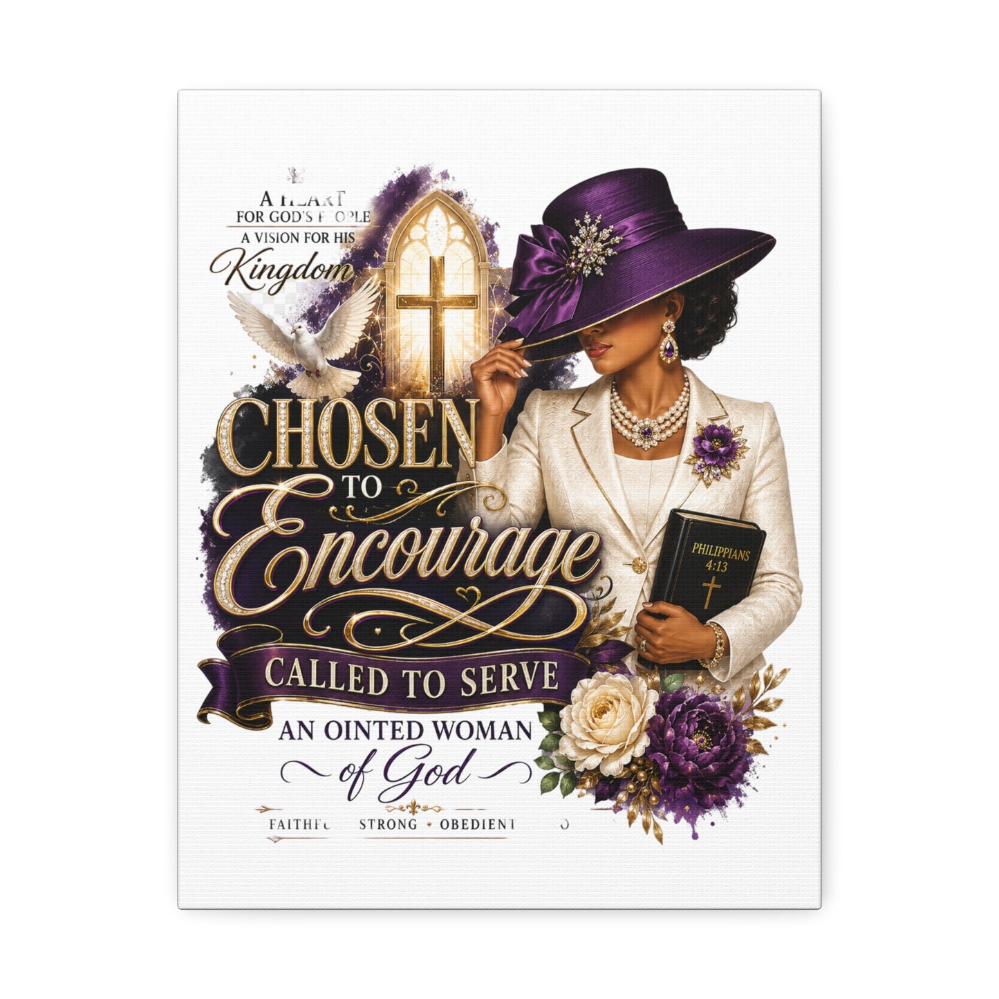 Chosen to Encourage Stretched Canvas – Inspirational Christian Wall Art (Called to Serve, ‘Anointed Woman’)