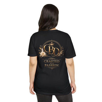 T-Shirt — CBD “Crafted with Passion” Gold Floral Crest