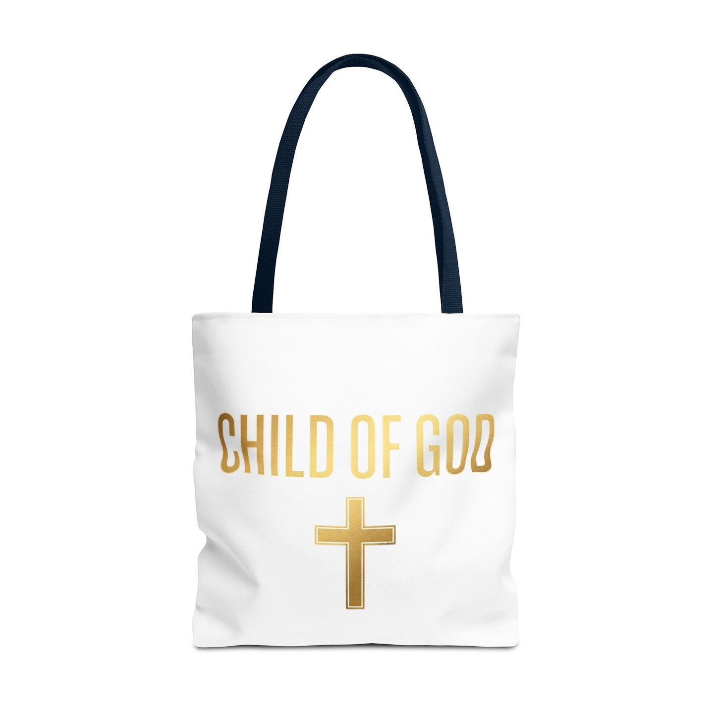 Child of God Tote Bag — Gold Cross Religious Canvas Tote
