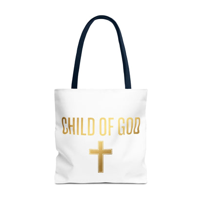 Child of God Tote Bag — Gold Cross Religious Canvas Tote