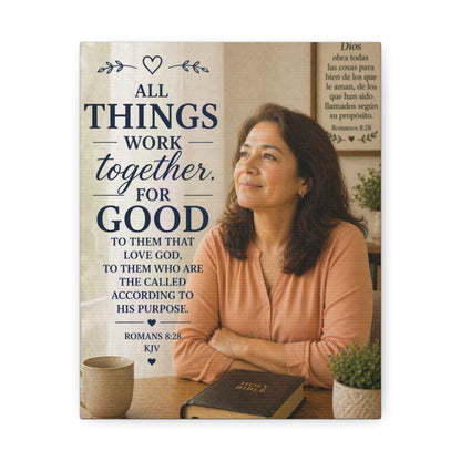 All Things Work Together for Good Canvas Wall Art — Romans 8:28 Christian Faith Print