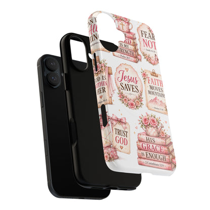 Christian Faith iPhone Tough Magnetic Case — 'Jesus Saves' Floral Scripture Design (Fear Not, Faith Moves Mountains)