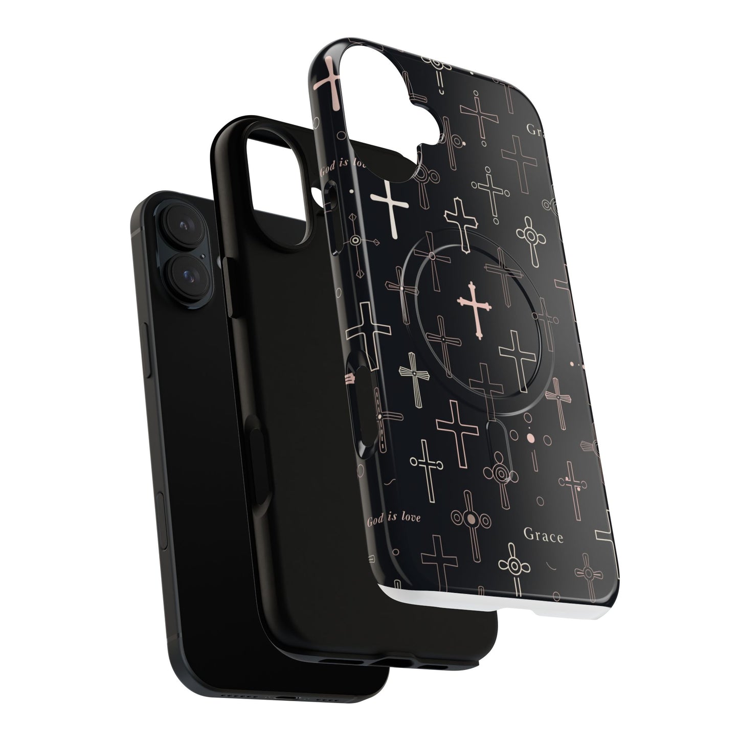 Magnetic Phone Case — Black Crosses "Grace" Protective Cover