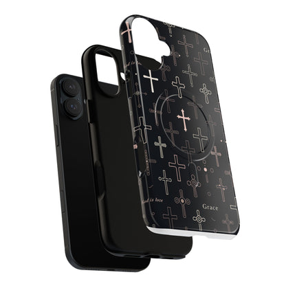 Magnetic Phone Case — Black Crosses "Grace" Protective Cover