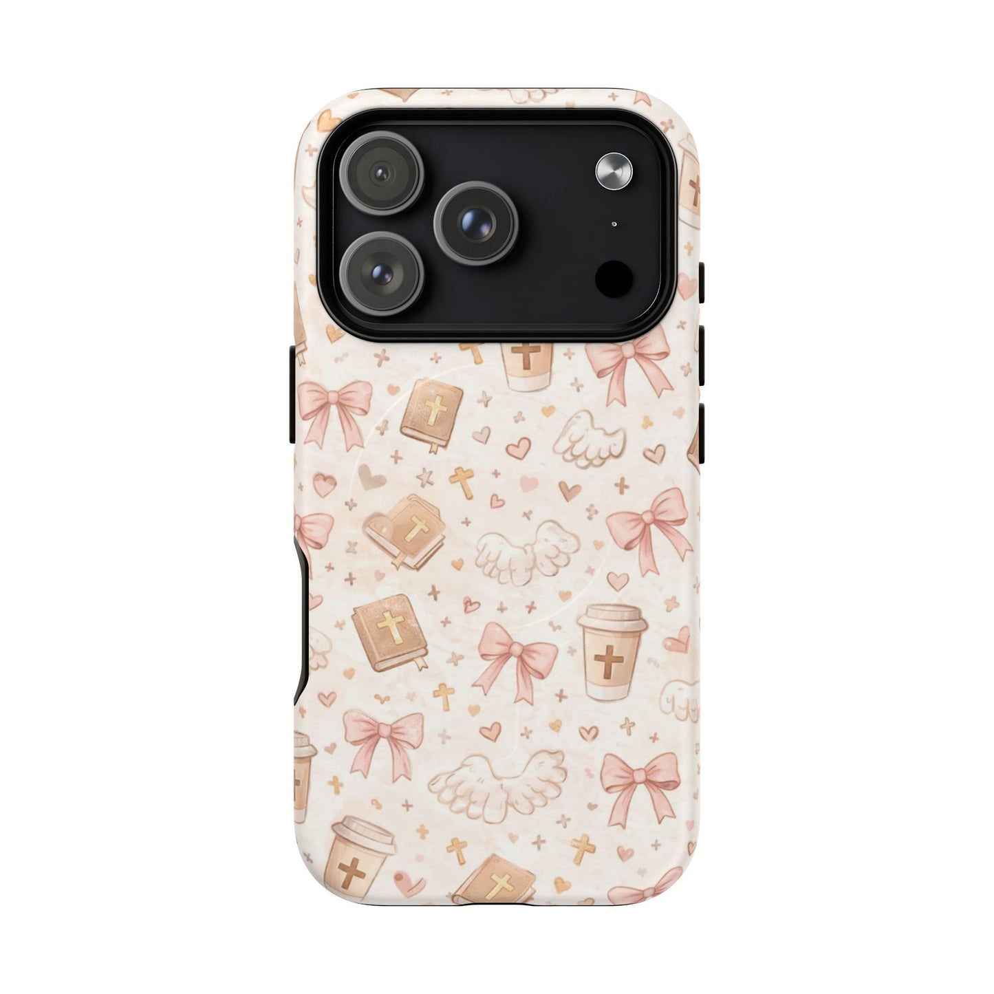 Christian Pattern Phone Case — Cute Cross, Bible & Dove Tough Magnetic Case