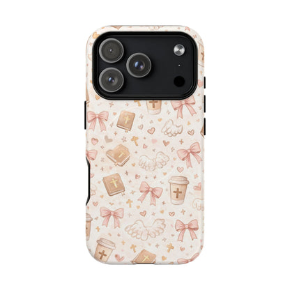 Christian Pattern Phone Case — Cute Cross, Bible & Dove Tough Magnetic Case