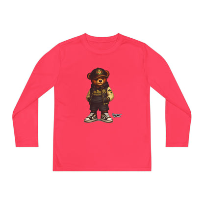 Youth Bear Police Officer Long Sleeve Tee — Cute Cop Bear Graphic Shirt