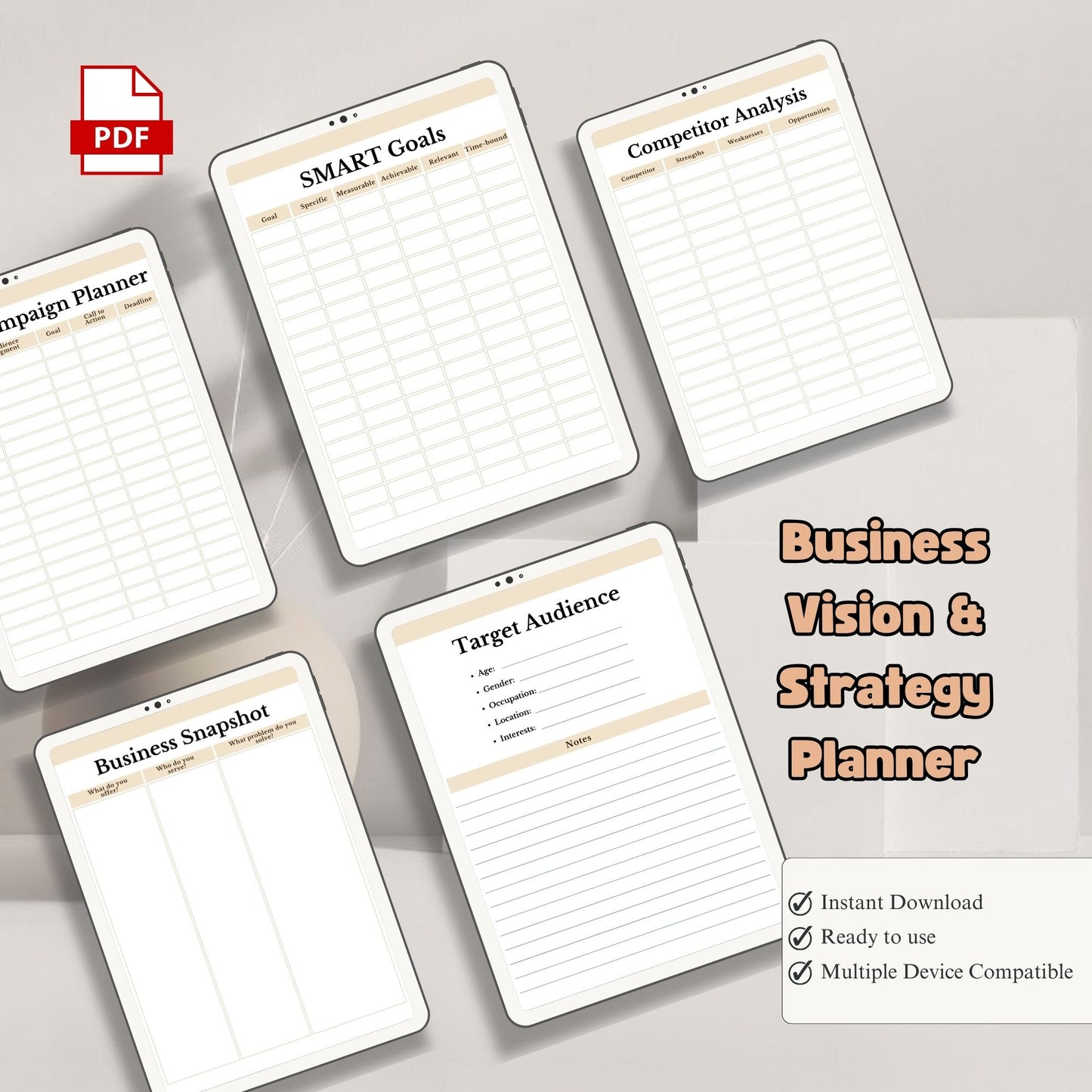Business Vision & Strategy Planner Printable | Goal Setting & Growth Workbook