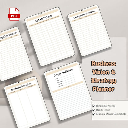 Business Vision & Strategy Planner Printable | Goal Setting & Growth Workbook