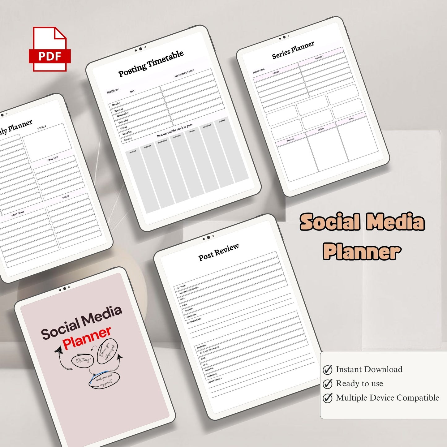 Social Media Planner | Content Planner & Strategy Tracker | Instagram & TikTok Planner | Marketing Planner Printable