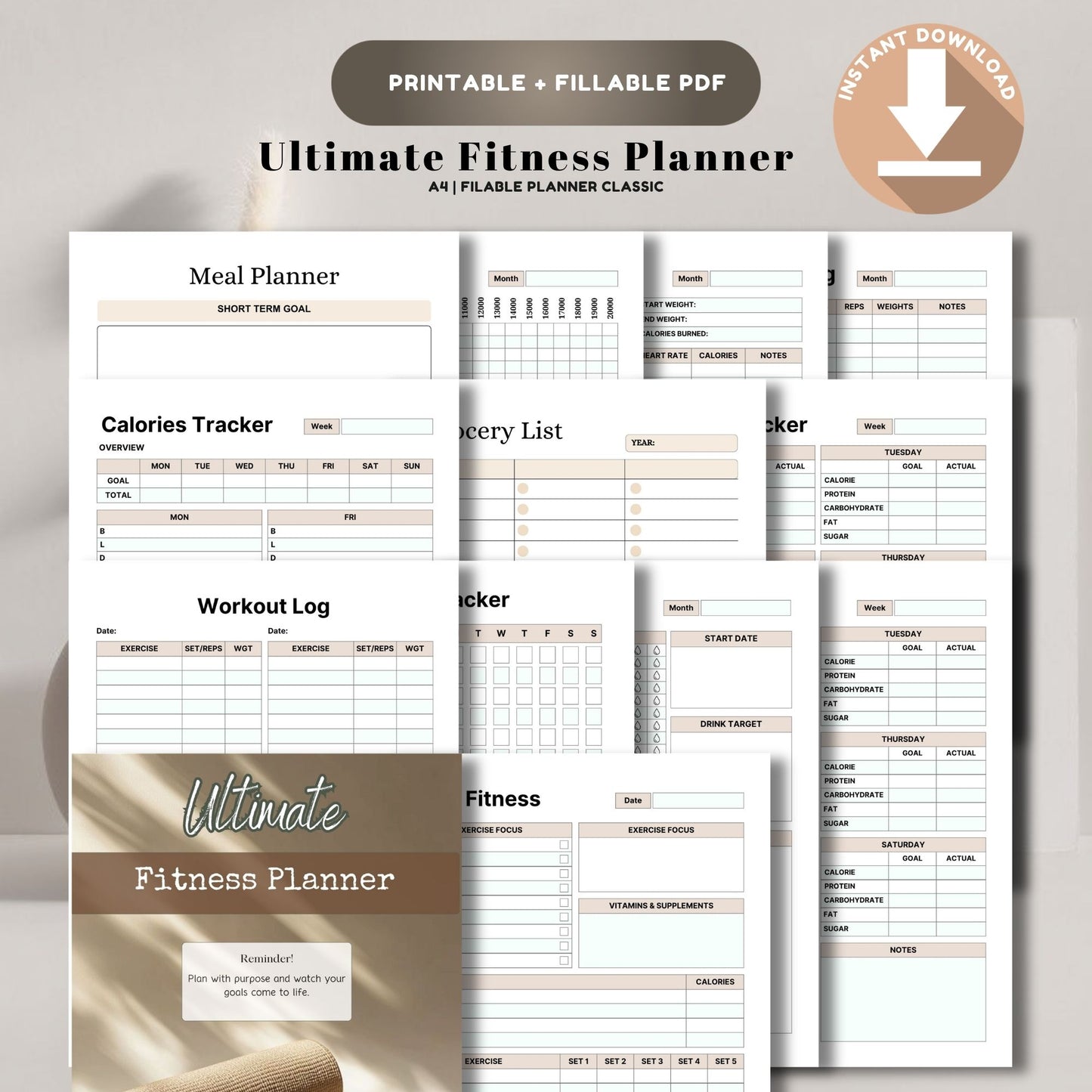 Ultimate Fitness Planner Printable | Workout Planner | Gym Tracker | Fitness Log | Health & Workout Planner PDF