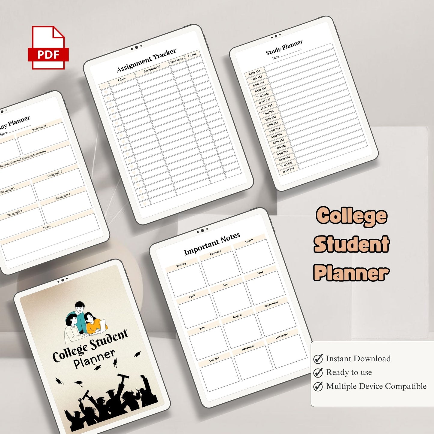 College Student Planner | Academic Success Planner | Assignment & Study Tracker | University Productivity Planner PDF
