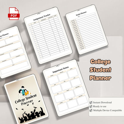 College Student Planner | Academic Success Planner | Assignment & Study Tracker | University Productivity Planner PDF