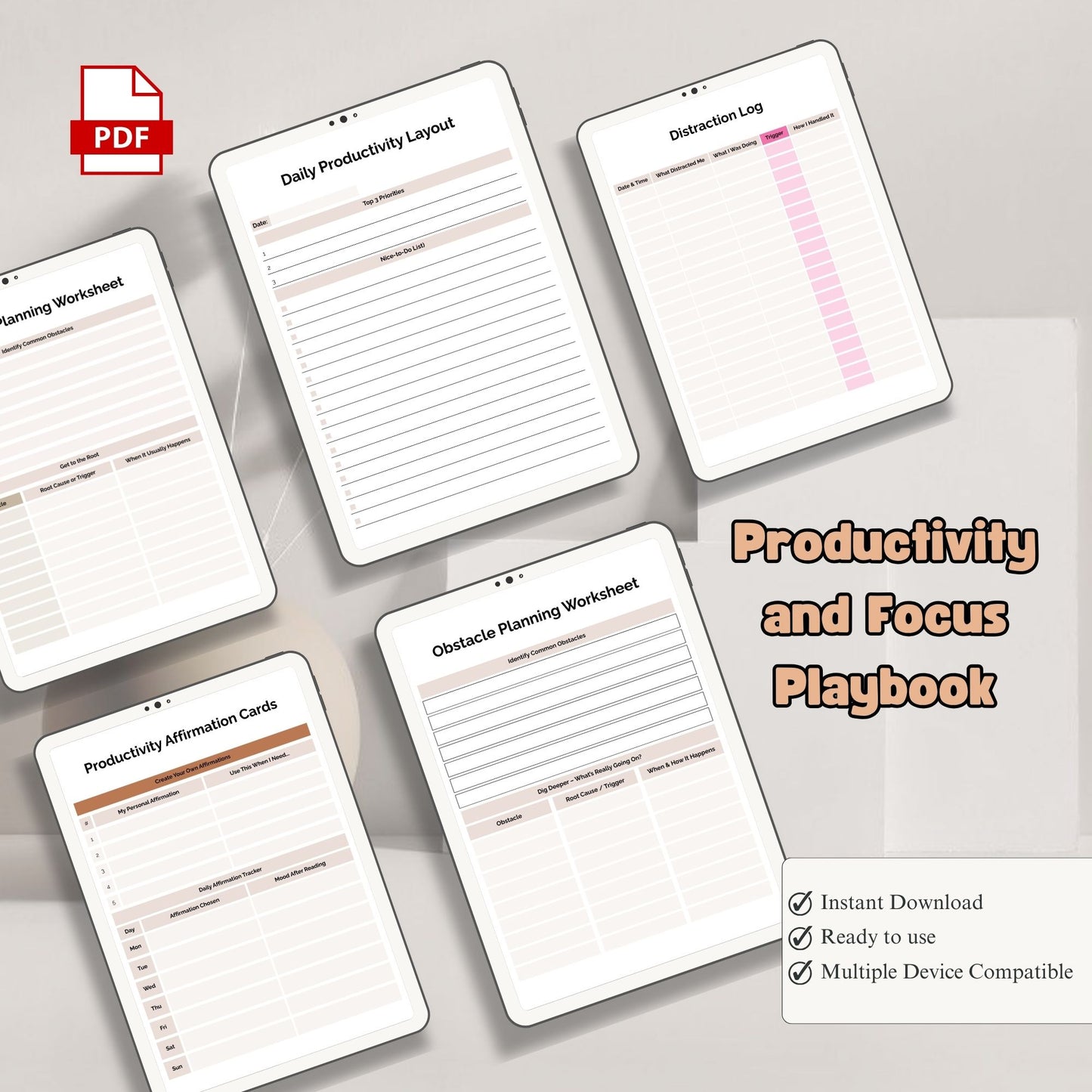 Productivity & Focus Playbook Printable | Time Management & Deep Work Planner