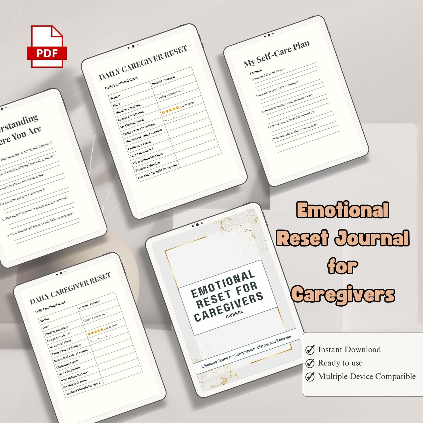 Emotional Reset Journal for Caregivers | Self Care & Stress Relief Planner | Mental Wellness Journal | Burnout Recovery Journal