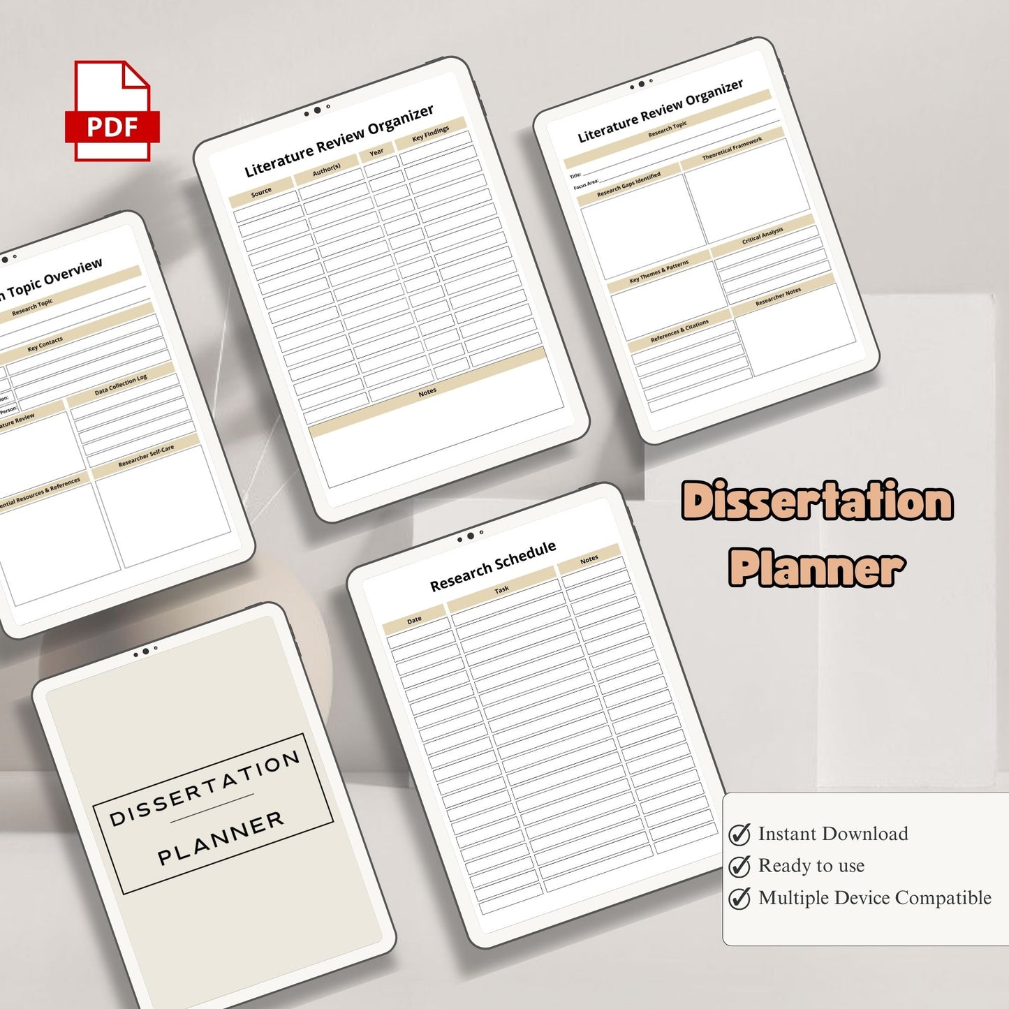 Dissertation Planner | Thesis & Research Planner | PhD Writing Planner | Academic Project Organizer PDF