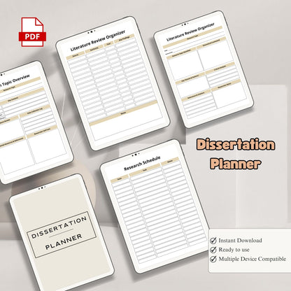 Dissertation Planner | Thesis & Research Planner | PhD Writing Planner | Academic Project Organizer PDF