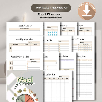 Meal Planner Printable | Weekly Meal Planner | Grocery List Planner | Meal Prep Planner | Healthy Eating Planner PDF