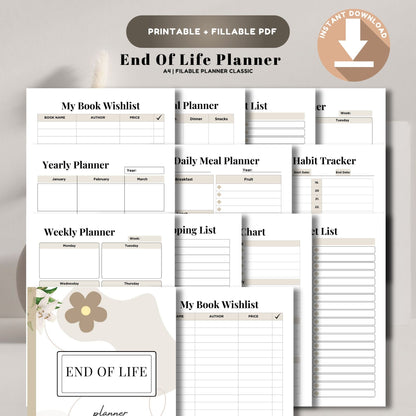 End of Life Planner Printable | Estate Planning Organizer | Important Information Binder | Final Wishes Planner PDF