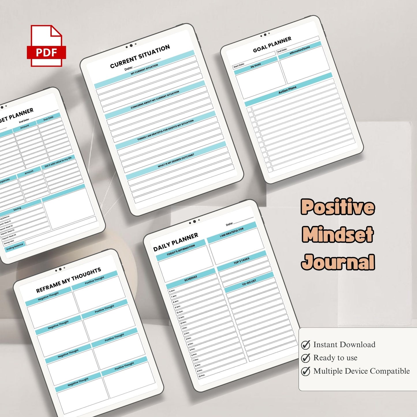 Positive Mindset Journal Printable | Daily Gratitude, Confidence & Self-Growth Workbook