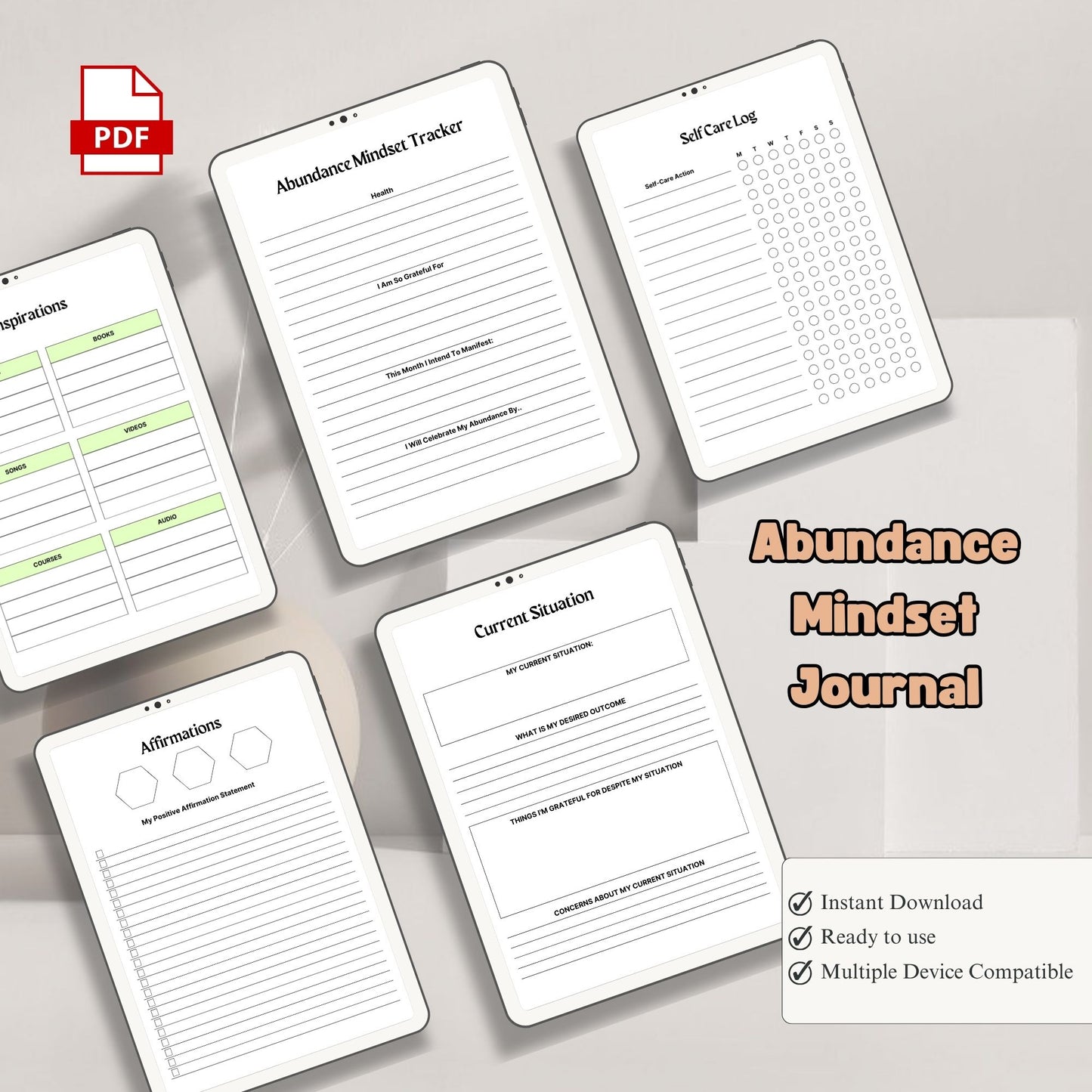 Abundance Mindset Journal Printable | Positive Thinking & Manifestation Workbook