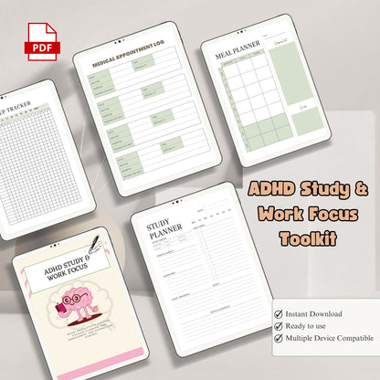 ADHD Study & Work Focus Toolkit | Productivity System for Students & Professionals | Focus Planner & Task Management