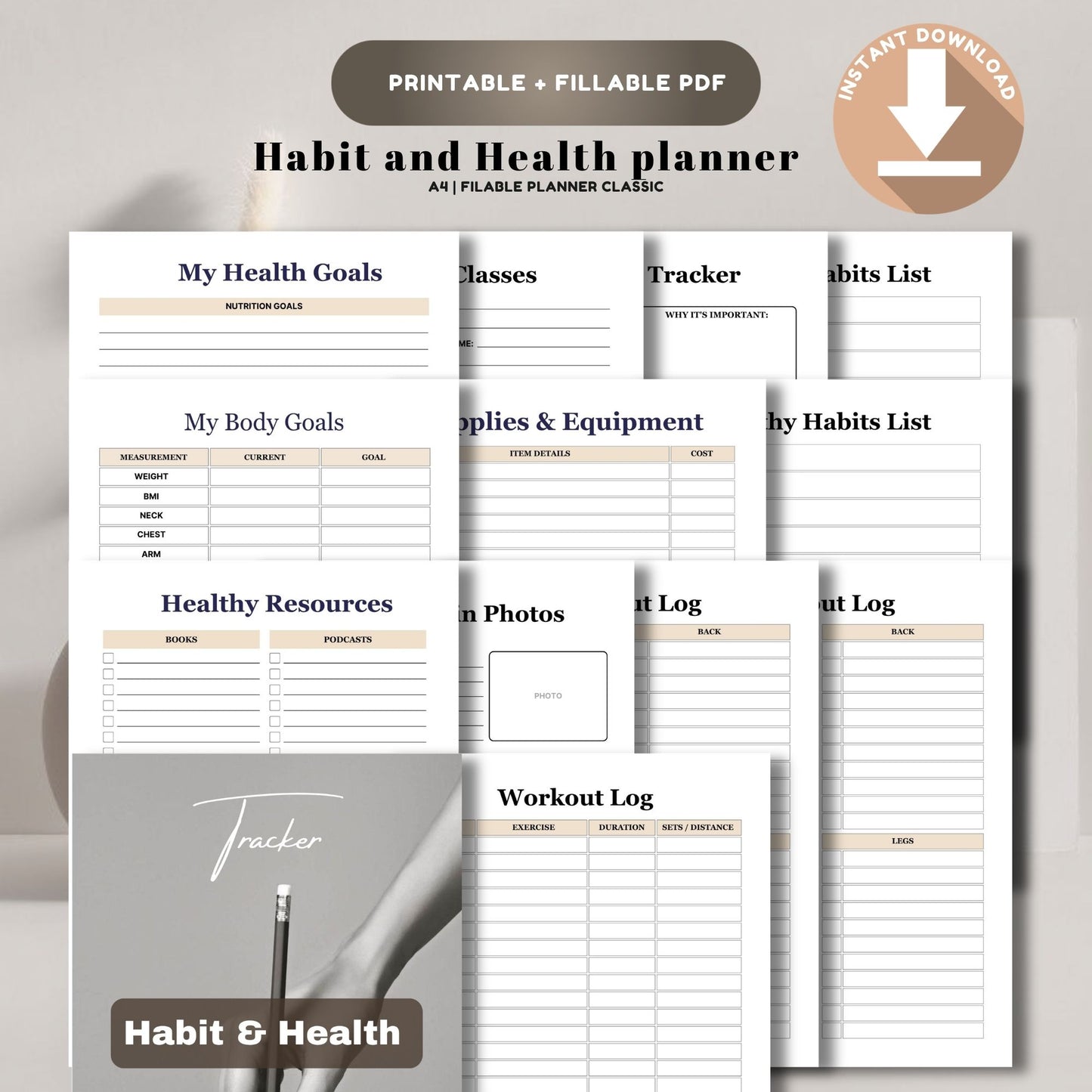 Habit and Health Planner Printable | Wellness Tracker | Daily Habit Tracker | Self Care Planner | Fitness & Health Journal PDF