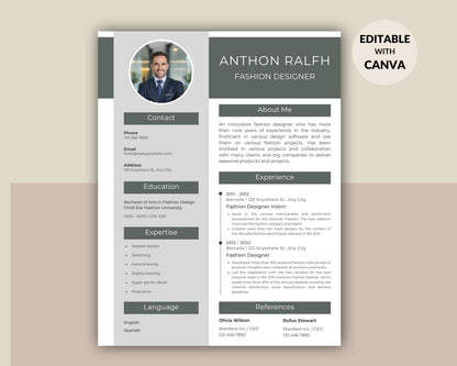Resume Template Editable | Professional CV Template | Modern Resume Design | Job Application Resume | Canva Resume Template