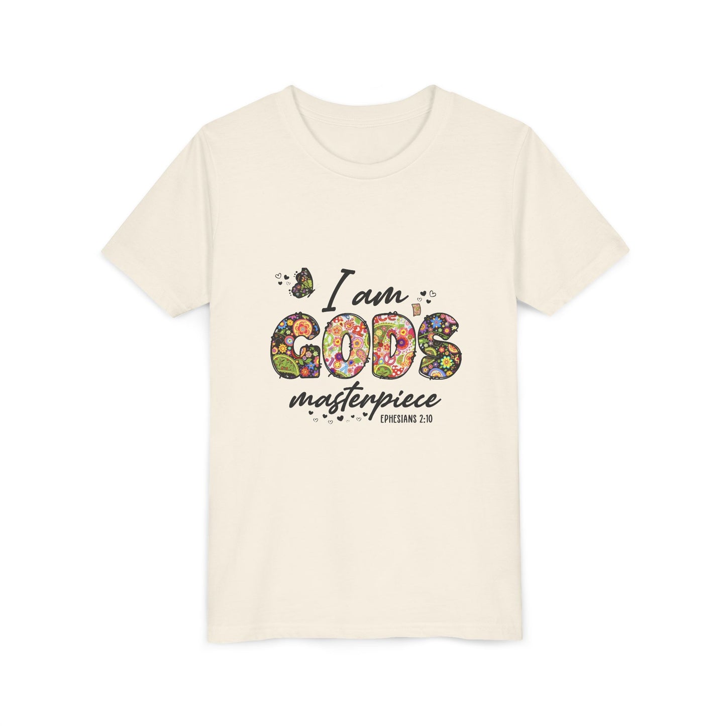 I Am God’s Masterpiece Youth Tee — Floral Christian Inspirational Shirt