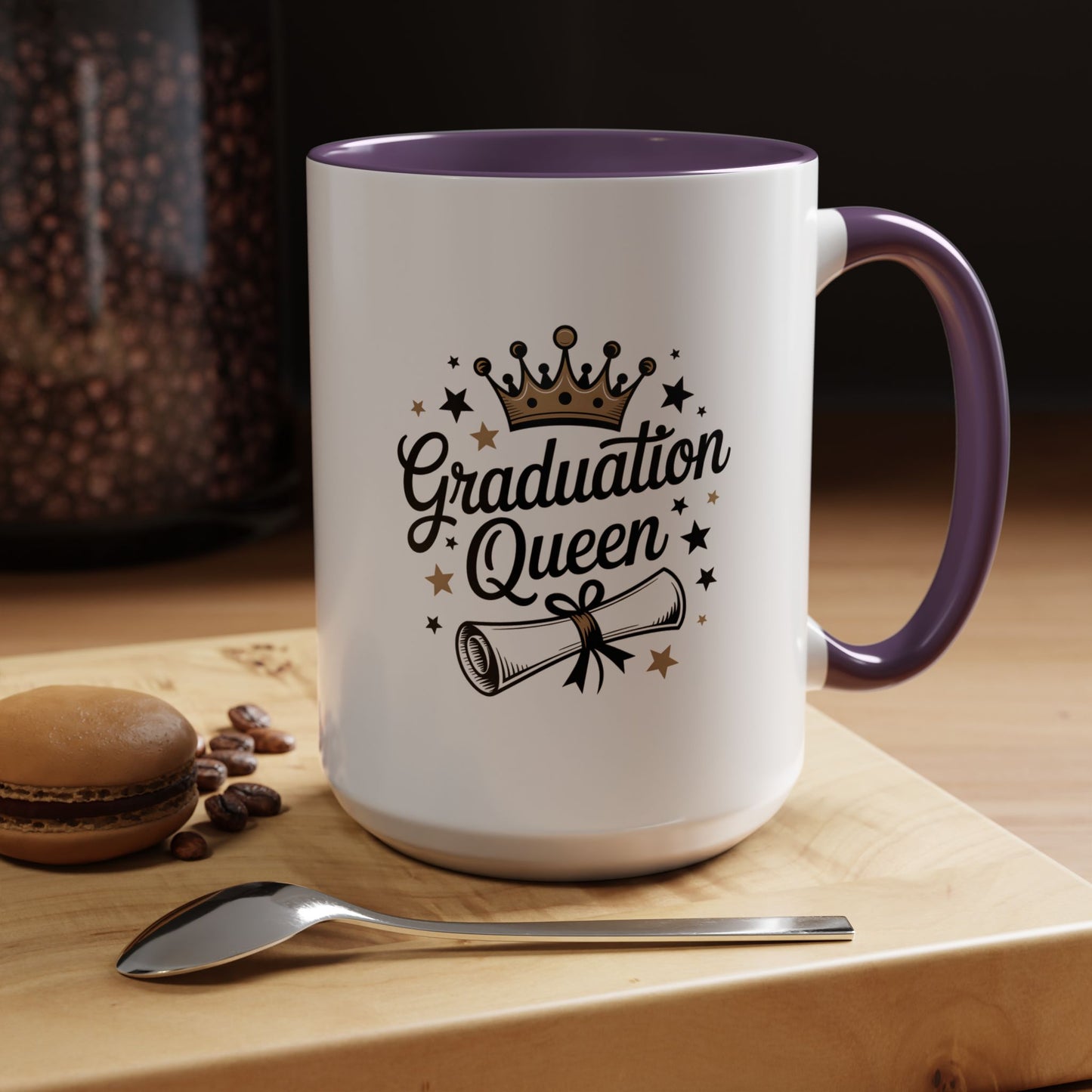 Graduation Queen Accent Coffee Mug — 11/15oz Ceramic Gift with Crown & Diploma Design