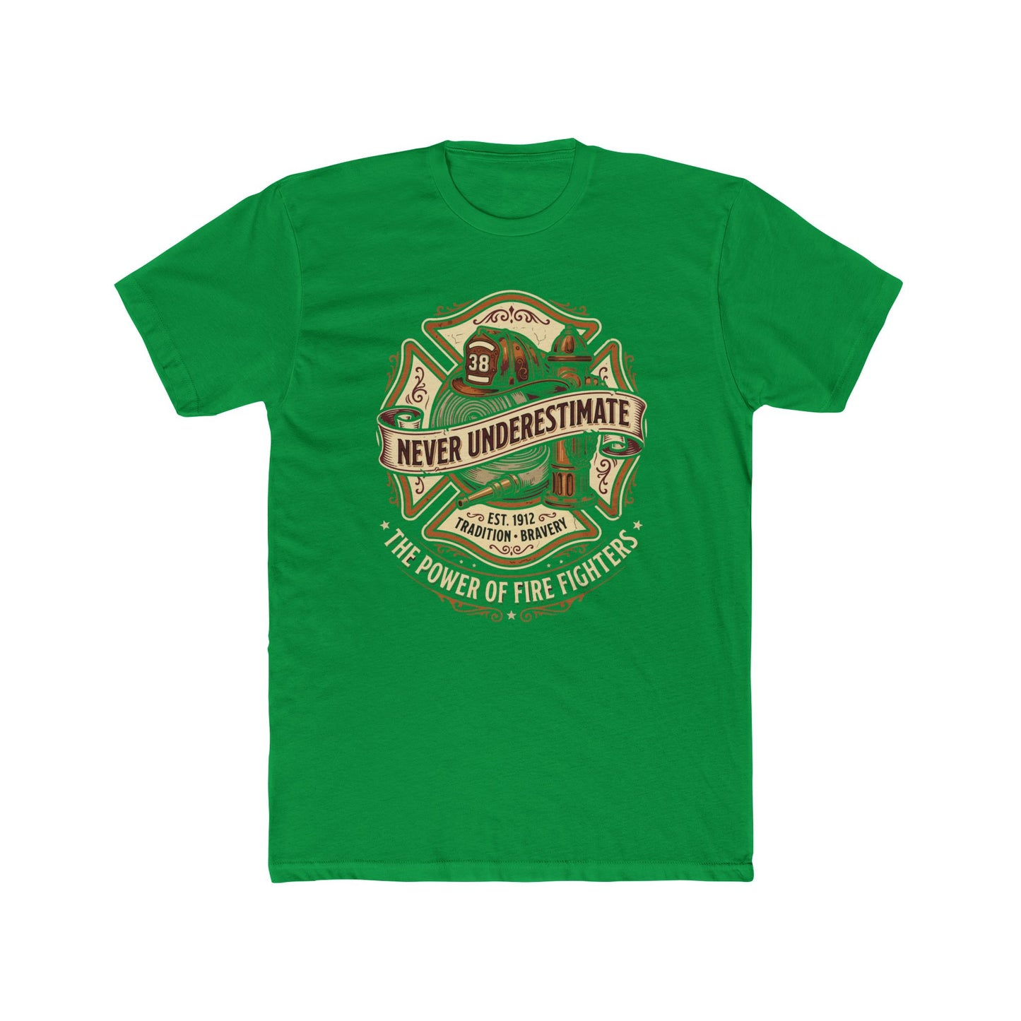 Firefighter Tee - "Never Underestimate" Vintage Firefighter Helmet Design