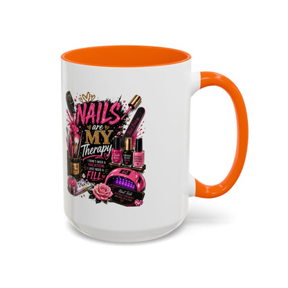 Coffee Mug — "Nails Are My Therapy" Pink Nail Tech Gift