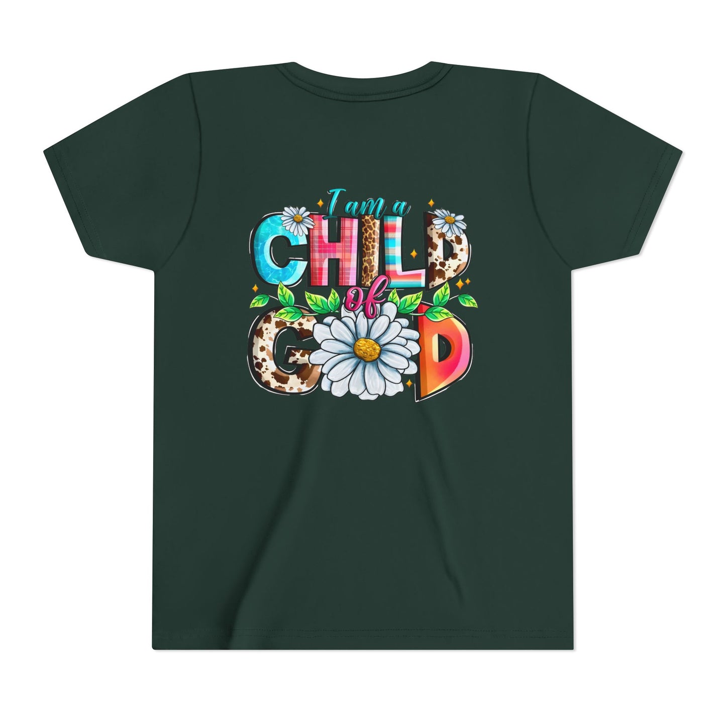 Youth Tee — "I Am a Child of God" Floral Christian Graphic