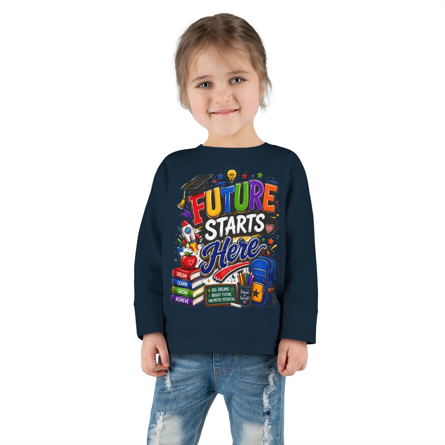 Toddler Long Sleeve Tee - "Future Starts Here" Back-to-School Shirt