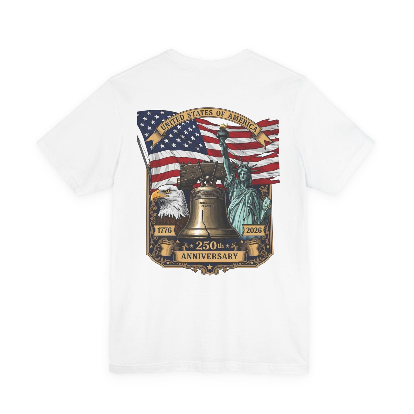 Patriotic 250th Anniversary T-Shirt - Liberty Bell, Bald Eagle & Statue of Liberty