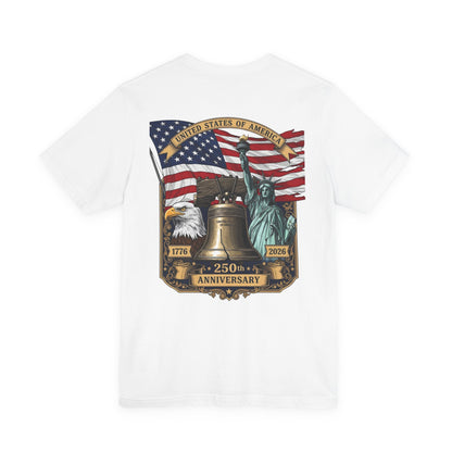 Patriotic 250th Anniversary T-Shirt - Liberty Bell, Bald Eagle & Statue of Liberty