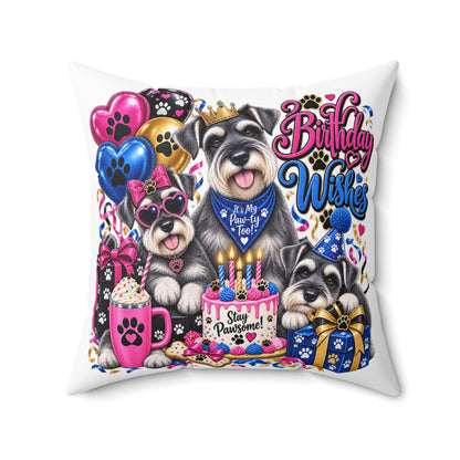 Birthday Wishes Schnauzer Pillow – Cute Dog Birthday Throw Pillow