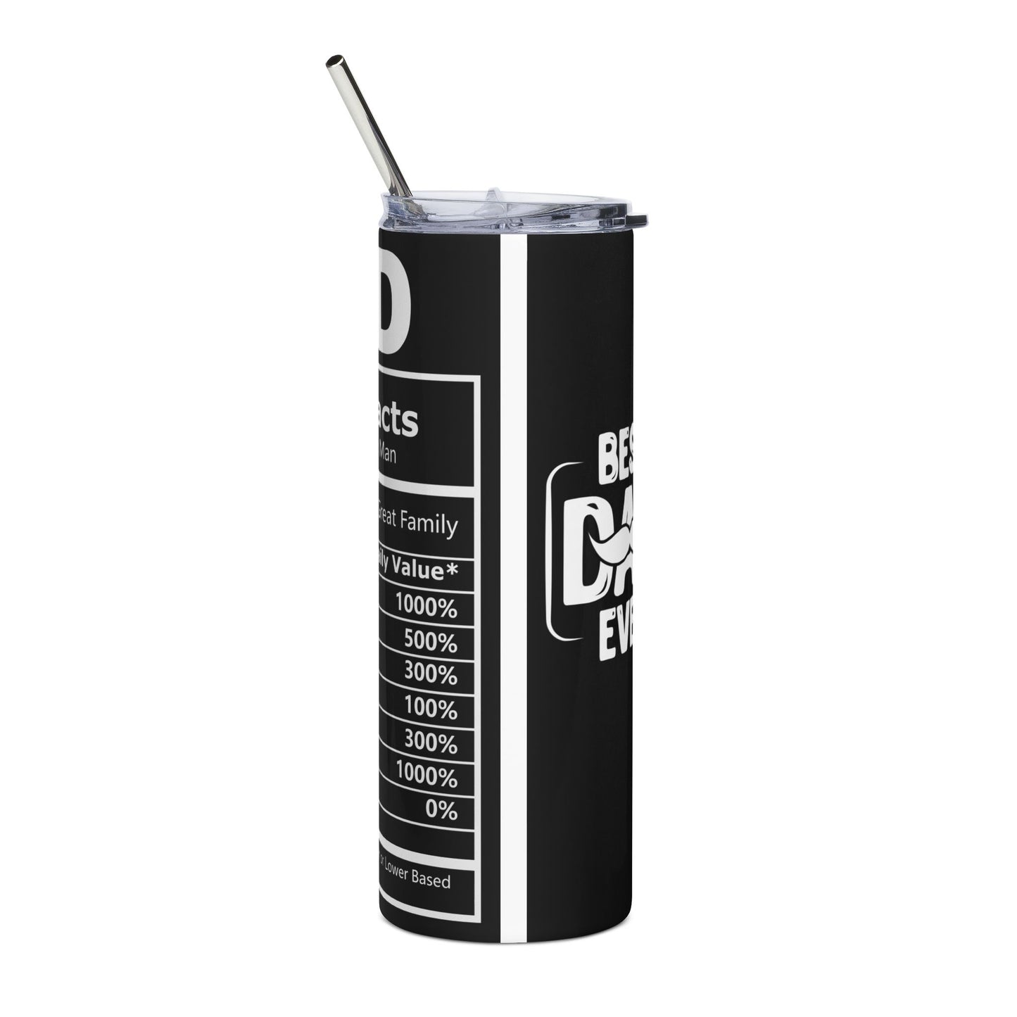 Best Dad Ever Stainless Steel Tumbler — 20oz Travel Cup with 'Nutrition Facts' Design