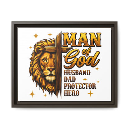 Man of God Framed Canvas Art — 'Man of God: Husband, Dad, Protector, Hero' Religious Wall Decor
