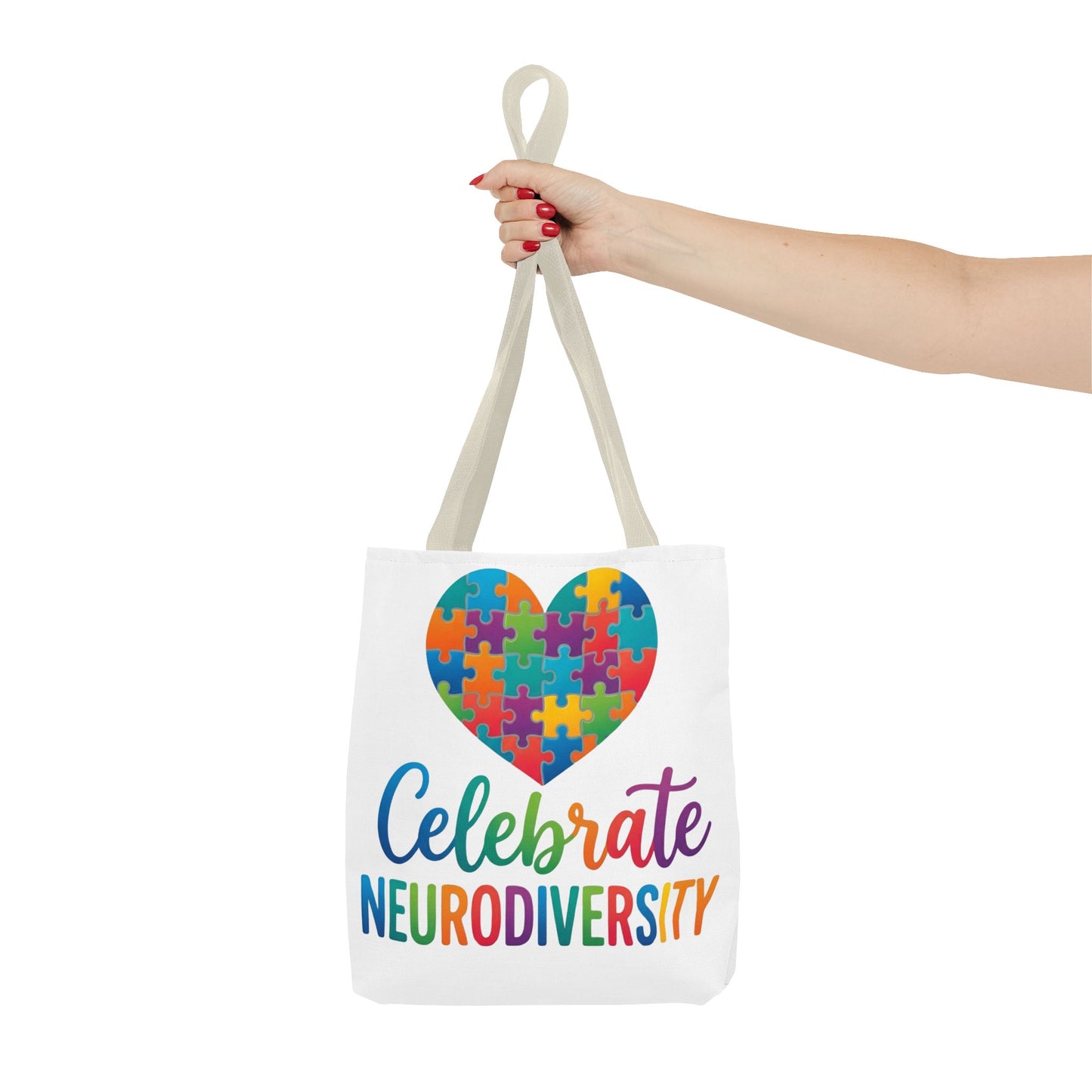 Celebrate Neurodiversity Tote Bag – Rainbow Puzzle Heart Awareness Tote