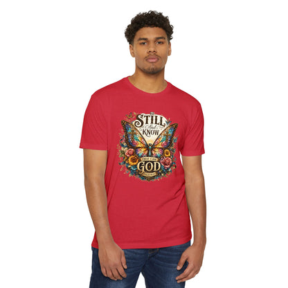 Christian Butterfly T-Shirt — "Be Still and Know That I Am God" Inspirational Tee